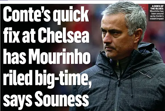  ??  ?? A DOES OF THE BLUES: Mourinho has been wound up by Conte’s instant impact