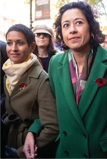  ??  ?? Comrades: Samira Ahmed, right, with Naga Munchetty before yesterday’s hearing