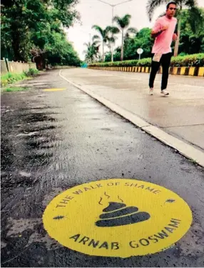  ?? Supplied ?? Tyler painted controvers­ial TV anchor Arnab Goswami for his first ‘Walk of Shame’ on Aug. 15, based on an online poll.