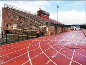  ?? EVAN BRANDT — DIGITAL FIRST MEDIA ?? Given the conditions at the stadium, spring track will not be able to use the stadium and school board member Jill Dennin said people are worried it can’t be used for graduation either.