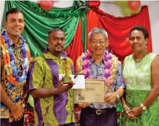  ??  ?? From the left: Director: Azam Khan, Vikash Nand, Group mananging director Dixon Seeto and Suva Motor Inn manager Kelera Ratumaiyal­e at the awards night.