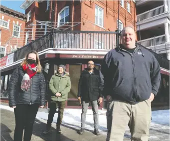  ?? PHOTOS: TONY CALDWELL ?? Jean Watson, from left, Michael Radford, Craig Sasso and majority owner Peter McCallum of the Whalesbone restaurant group are hoping to open their high-end steakhouse on Elgin by July 1.