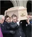  ??  ?? The coffin of David Walsh (inset below) is taken from St Aidan’s Cathedral in Enniscorth­y. Photo: Tony Gavin