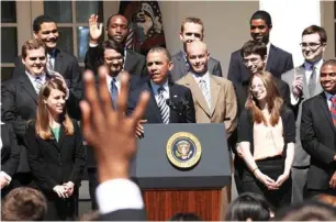  ?? AP PHOTO ?? President Barack Obama, joined by college students May 31 in the Rose Garden of the White House, called on Congress to keep federally subsidized student loans rates from doubling on July 1.