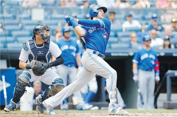  ?? — GETTY IMAGES FILES ?? Jays first baseman Justin Smoak is having a career year, pummelling 23 home runs by the all-star break, which surpasses his previous high of 20 in 2013.