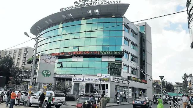  ??  ?? CHANGING TIMES: The Ethiopian Commodity Exchange, in the country’s capital, Addis Ababa. An analyst sees Ethiopia’s cellphone market as having great potential, despite government monopoly of the sector