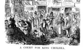  ?? Photograph: Print Collector/Getty Images ?? ‘A Court for King Cholera’: A cartoon from Punch magazine in 1852 on a cholera outbreak in London.