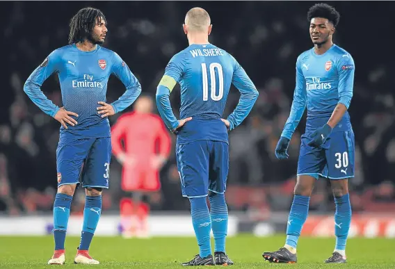  ??  ?? Arsenal fell to a 2-1 Europa League last 32 second-leg defeat to Ostersunds at the Emirates Stadium last night but progressed 4-2 on aggregate.