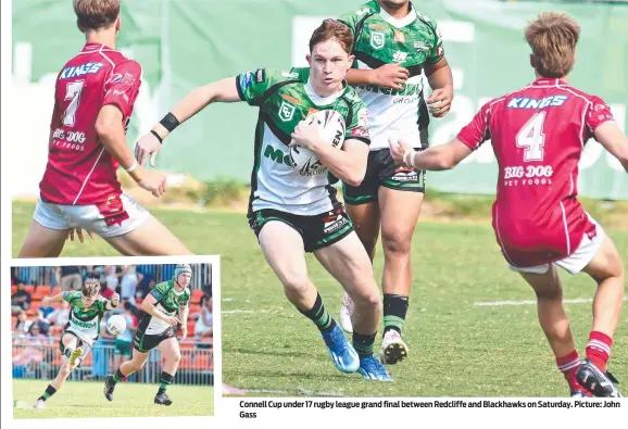  ?? ?? Connell Cup under 17 rugby league grand final between Redcliffe and Blackhawks on Saturday. Picture: John Gass