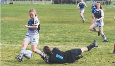  ?? Picture: MARK TIZARD ?? Geelong Galaxy’s Zoe Tizard rounds the keeper to score the match-winning goal for the under-18s side.