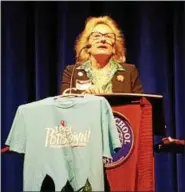  ?? DONNA ROVINS — DIGITAL FIRST MEDIA ?? Peggy Lee-Clark, executive director of Pottstown Area Industrial Developmen­t Inc. addresses the attendees at Friday’s Pottstown Investors’ conference held at the Hill School.