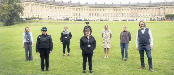  ??  ?? Bath youth partnershi­p workers Councillor Lucy Hodge, PCSO Lou Gould, DHI Project 28 team leader Jess Hull, Youth Connect’s Kelly Baressi, PCSO Kieran Pincott, Youth Connect CEO Tracey Pike , DHI Project 28 service manager Liz Bryan and Councillor Mark Elliot