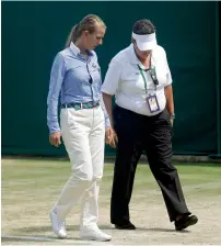  ?? AP ?? Officials check the court after complaints from players. —