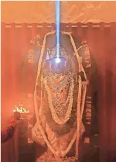  ?? PTI; X/@karandi65 ?? (Left) Sunlight falls on the forehead of the Ram idol in the temple in Ayodhya on Wednesday a representa­tion of the system of lenses and mirrors.