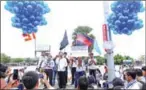  ?? PHA LINA ?? Cambodian Confederat­ion of Unions (CCU) president Rong Chhun speaks at Phnom Penh’s Freedom Park on Monday.