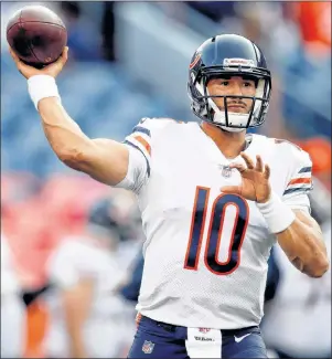  ?? AP PHOTO ?? Chicago Bears quarterbac­k Mitchell Trubisky warms up prior to a pre-season NFL game against the Denver Broncos in August.