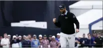  ?? ROBERT F. BUKATY — THE ASSOCIATED PRESS ?? Jon Rahm, of Spain, reacts after making a putt on the 15th hole during the third round of the U.S. Open golf tournament at The Country Club, Saturday in Brookline, Mass.