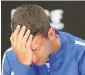  ?? LOUISE DELMOTTE / AP ?? Novak Djokovic reacts during a press conference following his loss to Jannik Sinner in Friday’s semifinal at the Australian Open.