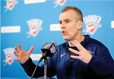  ?? [PHOTOS BY BRYAN TERRY, THE OKLAHOMAN] ?? Oklahoma City Thunder coach Billy Donovan wants his team to play a more fast-paced brand of basketball this season.