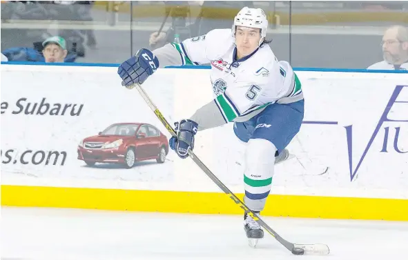  ??  ?? Langley’s Jarret Tyszka, a Seattle Thunderbir­ds defenceman, made the NHL Central Scouting Futures List ahead of the 2017 draft.
