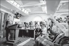  ?? AP/ANDREW HARNIK ?? Anthony Scaramucci, the new White House communicat­ions director, takes a question Friday during the daily press briefing at the White House.