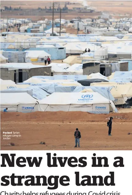  ??  ?? Packed Syrian refugee camp in Jordan