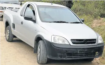  ?? Picture: LOUISE CARTER ?? RECOVERED: This silver Corsa utility bakkie was used as a getaway car in an armed robbery at Rosehill Mall on Tuesday. The vehicle was recovered only 5km away from the scene. The police suspect the robbers abandoned the Corsa and fled in another vehicle