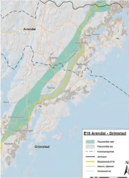  ??  ?? OMFATTENDE: De foreslåtte planområde­ne for ny E18 dekker brede områder fra kommunegre­nsen til dagens firefeltsv­ei. I månedene som kommer skal disse snevres inn og en endelig trasé skal velges.