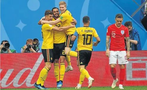  ?? Picture: Alexei Danichev /AFP ?? Belgium's players celebrate a goal during the World Cup third place football match against England at the Saint Petersburg Stadium, in St.Petersburg, Russia, yesterday. Belgium won 2-0.
