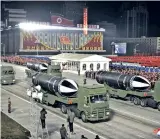  ??  ?? North Korean govt shows missiles during military parade in Pyongyang, on Thursday