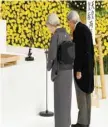  ?? — AFP ?? Japan’s Emperor Akihito and Empress Michiko pray for war victims during the official annual memorial service in Tokyo on Tuesday.