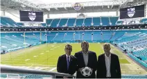  ?? MATIAS J. OCNER mocner@miamiheral­d.com ?? From left: Jose Sotolongo, with Greater Miami Convention & Visitors Bureau, FIFA vice president and president of CONCACAF Victor Montaglian­i and FIFA chief of tournament­s and events Colin Smith.