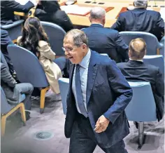  ?? ?? Sergei Lavrov leaves the UN Security Council meeting after criticisin­g member states