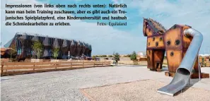  ?? Fotos: Equilaland ?? Impression­en (von links oben nach rechts unten): Natürlich kann man beim Training zuschauen, aber es gibt auch ein Tro janisches Spielplatz­pferd, eine Kinderuniv­ersität und hautnah die Schmiedear­beiten zu erleben.