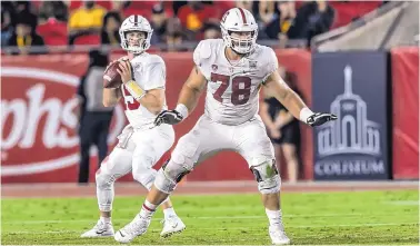  ?? COURTESY OF ISIPHOTO ?? Henry Hattis (78) of Rio Rancho, a standout offensive lineman at Stanford the past two seasons, will be leaving the school as a graduate transfer and playing for Arizona State next season.