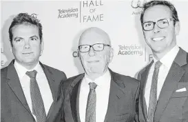  ?? Dan Steinberg / Associated Press ?? Rupert Murdoch and his sons, Lachlan, left, and James, attend an event in 2014. Roger Ailes had some previous scrapes with the Murdoch sons over leadership.