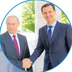  ??  ?? Russian president Vladimir Putin and his Syrian counterpar­t Bashar al-Assad.