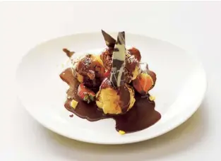  ??  ?? Below Profiterol­es in hot chocolate sauce