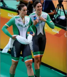  ??  ?? Katie-George Dunlevy of Ireland along with her pilot Eve McCrystal at the Olympic Velodrome during the Rio 2016 Paralympic Games.