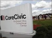 ?? GUS CHAN / THE PLAIN DEALER ?? Protesters rally Aug. 20 in support of immigrants detained at the Northeast Ohio Correction­al Center in Youngstown. Tennessee-based CoreCivic Inc. houses nearly 2,000 people there.