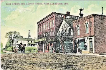  ?? SUPPLIED BY DENNIS GANNON ?? A postcard view of the east side of Lock Street in Port Dalhousie with the Austin House hotel, a three storey brick structure built in the late 1890s by John and Patrick Harrigan, dominating.