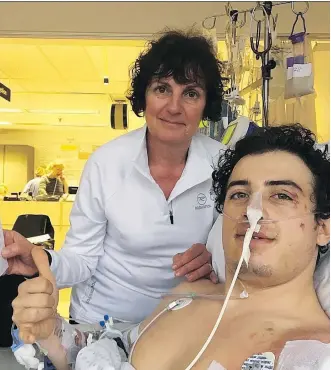  ?? CRAIG MCMORRIS/INSTAGRAM/THE CANADIAN PRESS ?? Olympian Mark McMorris is recovering in a Vancouver hospital with mother Cindy by his side after suffering severe injuries in a snowboardi­ng crash near Whistler, B.C.