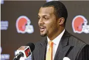  ?? FILE PHOTO BY RON SCHWANE / AP ?? Cleveland Browns quarterbac­k Deshaun Watson has denied the allegation­s in 22 lawsuits that accuse him of sexual misconduct against massage therapists.