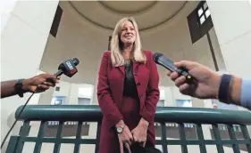  ?? ALICIA DEVINE/TALLAHASSE­E DEMOCRAT ?? Assistant State Attorney Georgia Cappleman addresses the media after she and ASA Sarah Dugan won their case against Charlie Adelson for the Murder of Dan Markel on Nov. 6.