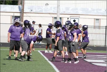  ?? Terrance Armstard/News-Times ?? Practice starts: El Dorado's football team conducts a practice earlier this summer at Memorial Stadium. On Monday, El Dorado held its first practice to begin preparing for the 2019 season.