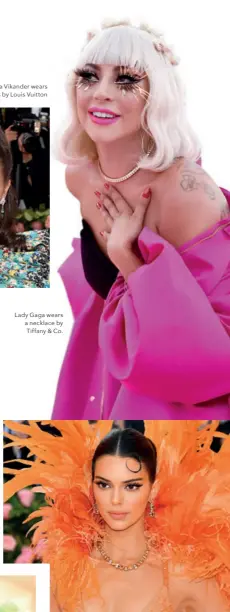  ??  ?? Lady Gaga wears a necklace by Tiffany & Co.
Above: Kendall Jenner wears a necklace and earrings by Tiffany & Co.