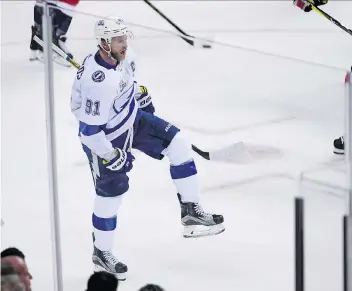  ?? NICK WASS/AP ?? Tampa Bay Lightning centre Steven Stamkos is a big reason why his team avoided falling into an 0-3 hole Tuesday in Game 3 of the Eastern Conference final in Washington, D.C. He scored a goal and added an assist in a 4-2 win over the Capitals.