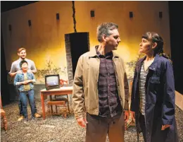  ?? Jessica Palopoli / San Francisco Playhouse ?? A couple (Timothy Roy Redmond and Elissa Beth Stebbins) shows up at the Braunau inn as Justin (Josh Schell) and Sarah (Sango Tajima) look on.