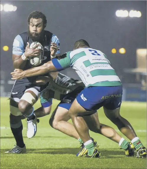  ?? Picture: SNS Group/SRU ?? Glasgow’s Leone Nakarawa is tackled by Treviso’s Salesi Manu during last night’s Pro12 clash at Scotstoun