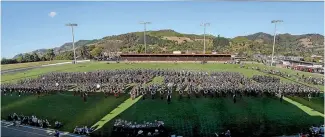  ??  ?? The massed bands at Trafalgar Park during the 2015 championsh­ips.